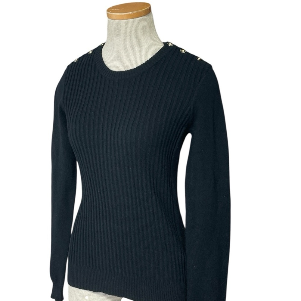 J. McLaughlin Cashmere Pullover Black Ribbed Sweater Button Detail Size XS